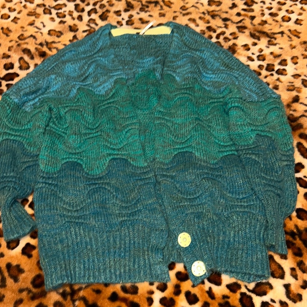FREE PEOPLE Aquatic Ombre Textured Chunky Oversized Mermaid Blue Cardigan -Sz XS - Picture 3 of 7